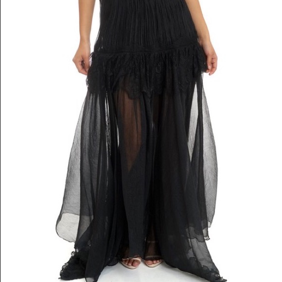 Black Evening Chiffon Lace Maxi Gown Dress - Picture 4 of 5